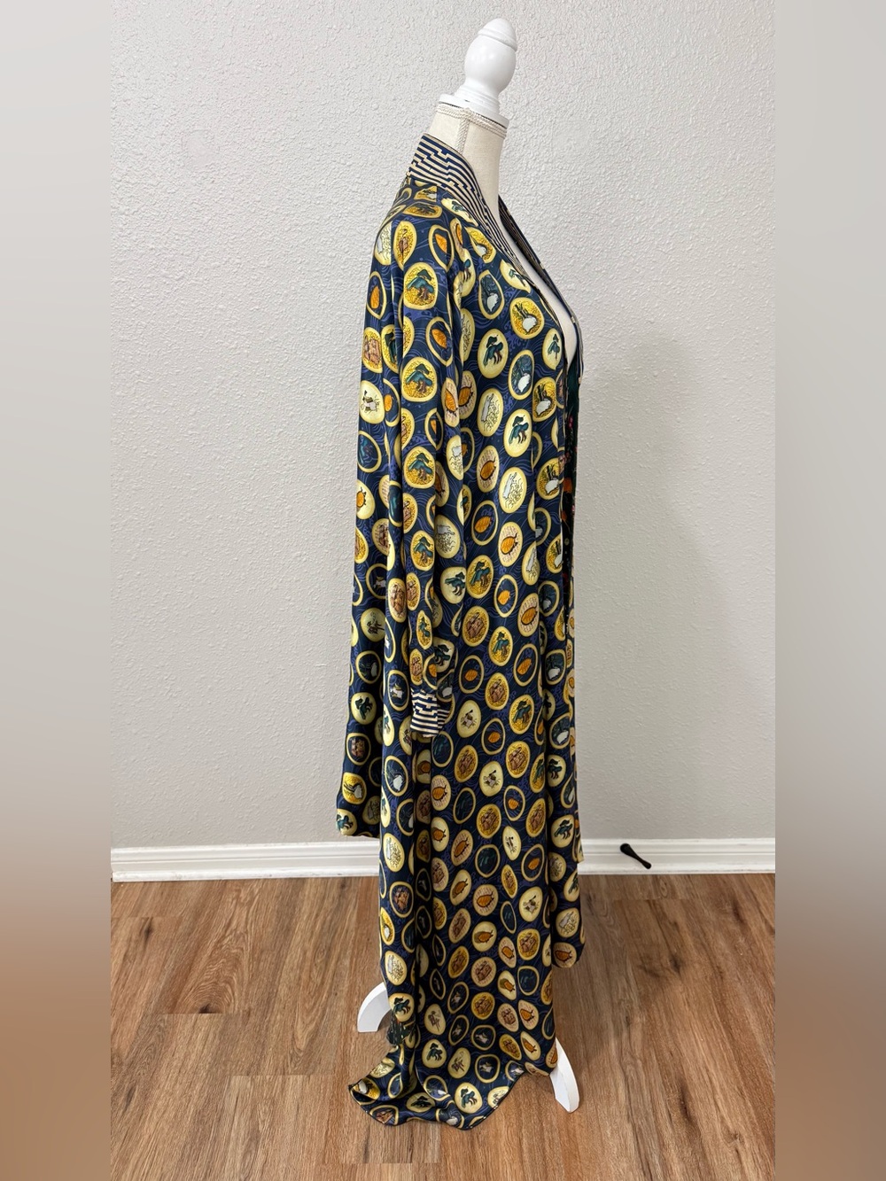 Sania Maskatiya M Luxury Long Kimono Duster Jacket Mixed Print Charmeuse - Picture 4 of 10